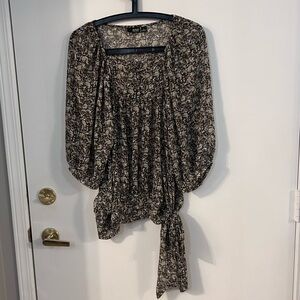 a.n.a Sheer Brown, Cream and Green Floral Women's Blouse size XL